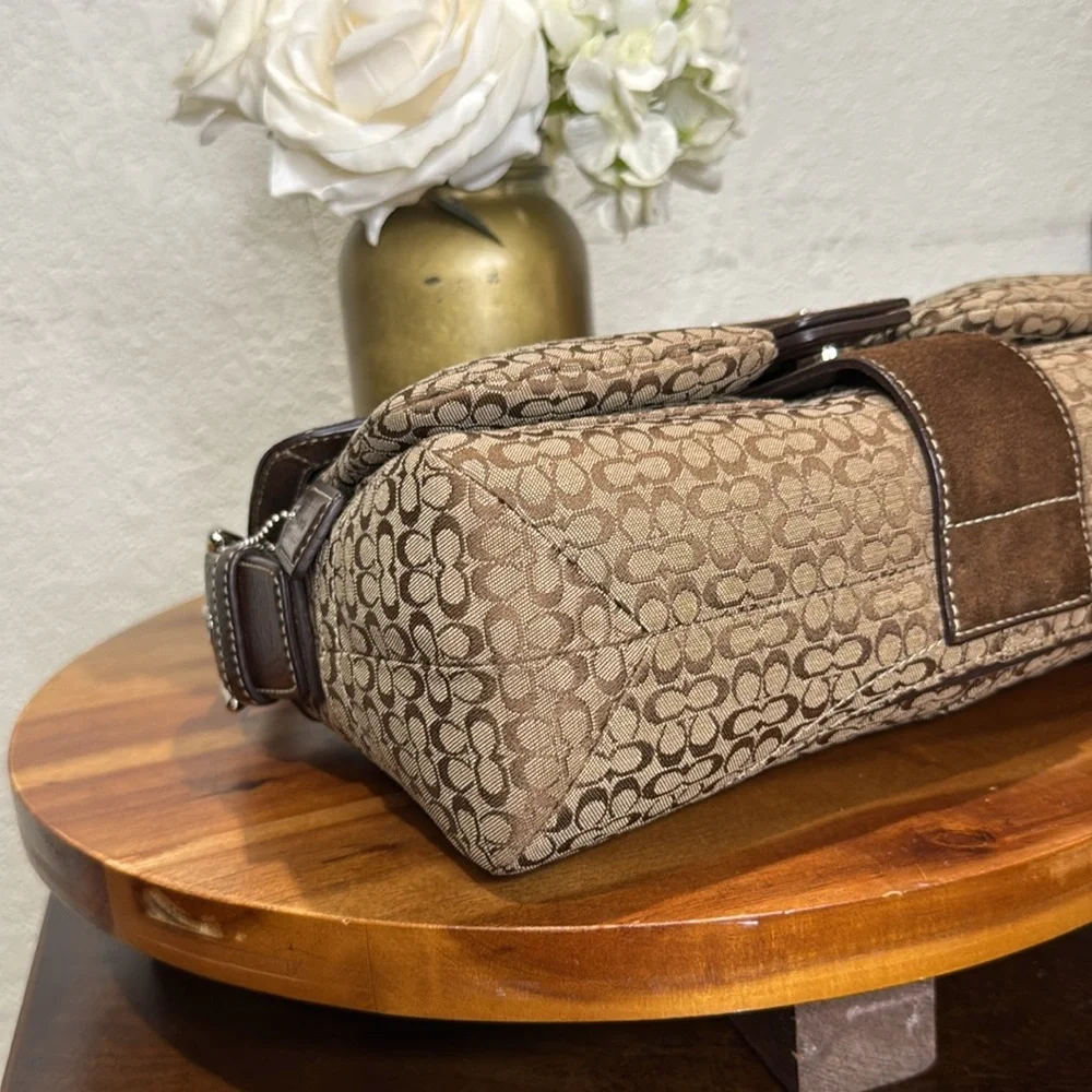 Coach Vintage Beige Brown Monogram Canvas With Brown Suede Soho Shoulder Bag - Picture 13 of 15